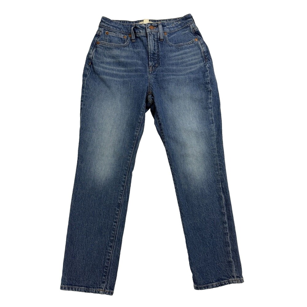 Madewell Womens 28 Petite High Rise Straight Jeans Medium Wash Denim Pants